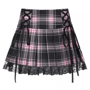 Y2K Lace Up Plaid Skirt - Retro Grunge Summer Outfit Essential