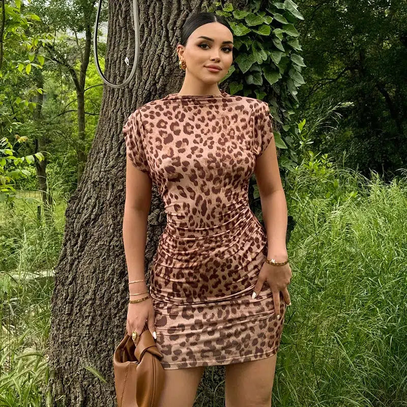 Y2K Leopard Bodycon Mini Dress - Trendy Summer Outfit for Retro Vibes