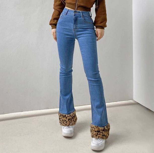 Y2K Leopard Cuffed Jeans: Retro 90s Grunge Style for Trendy Outfits