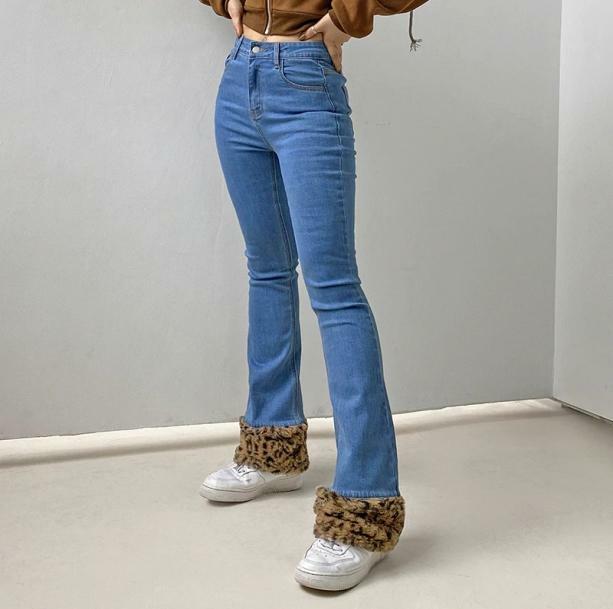 Y2K Leopard Cuffed Jeans: Retro 90s Grunge Style for Trendy Outfits