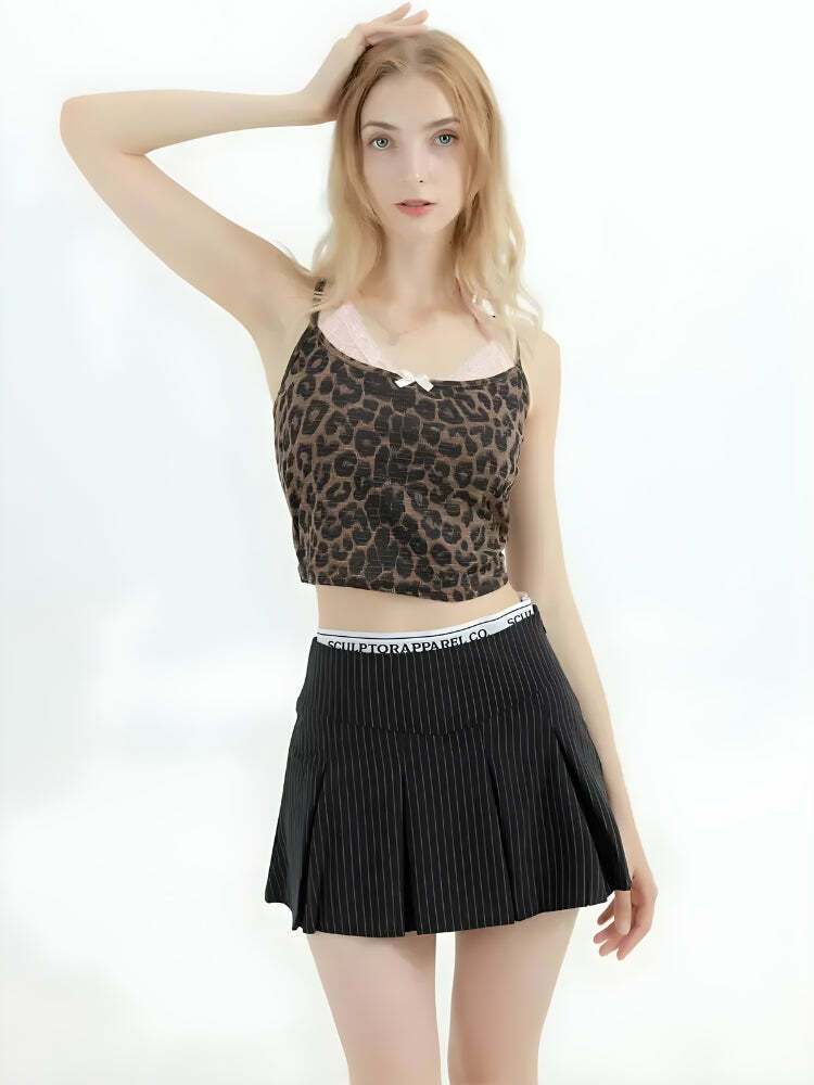 Y2K Leopard Print Crop Top - Trendy Summer Outfit for Bold Style