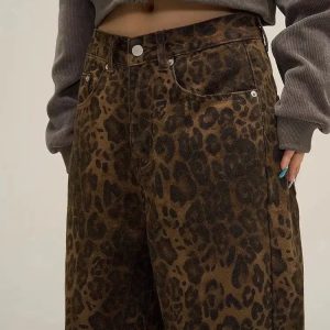 Y2K Leopard Print Straight Leg Pants for Trendy Summer Outfits