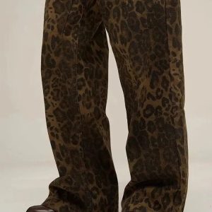 Y2K Leopard Print Straight Leg Pants for Trendy Summer Outfits