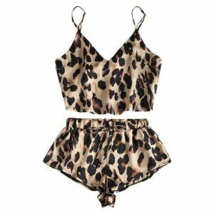 Y2K Leopard Satin Pajama Set for Retro Summer Nights and Chill Vibes