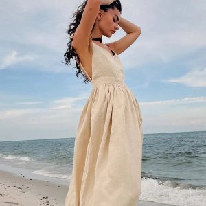 Y2K Linen Midi Dress: Effortless Summer Style for Retro Fashion Lovers