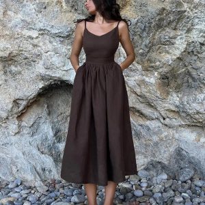 Y2K Linen Midi Dress: Effortless Summer Style for Retro Fashion Lovers