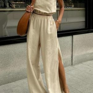 Y2K Linen Top & Pants Two Piece Set for Effortless Summer Style