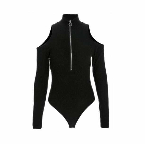 Y2K Long Sleeve Zip Front Bodysuit - Retro Grunge Style Essential