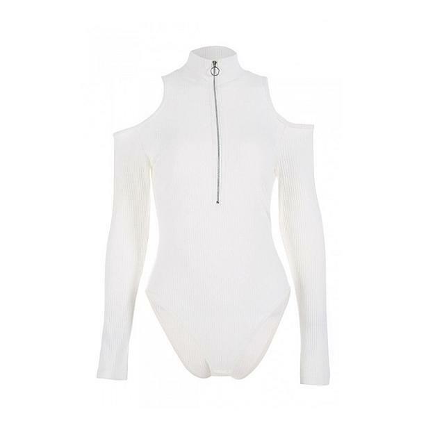 Y2K Long Sleeve Zip Front Bodysuit - Retro Grunge Style Essential