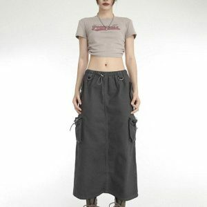 Y2K Low Rise Parachute Maxi Skirt for Trendy Summer Outfits