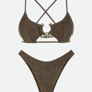 Y2K Metal Hardware Criss Cross Bikini Set for Summer Beach Vibes