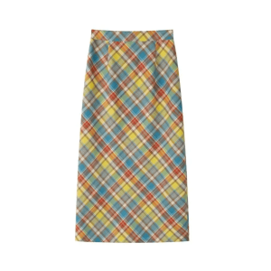 Y2K Midi Plaid Rainbow Skirt - Retro Summer Outfit for Trendy Women