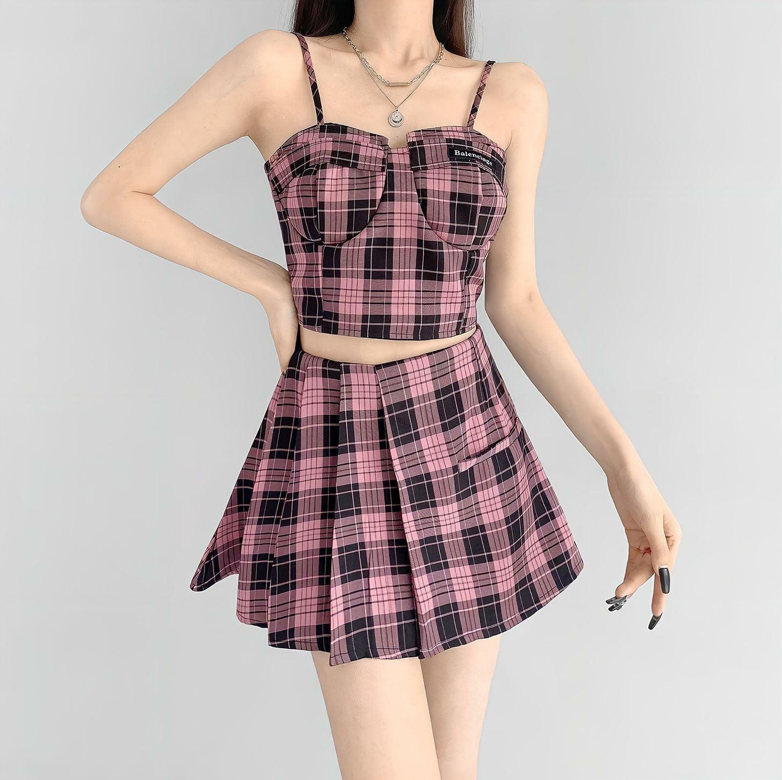 Y2K Mini Skirt & Crop Top Set - Trendy Summer Outfit for Retro Vibes