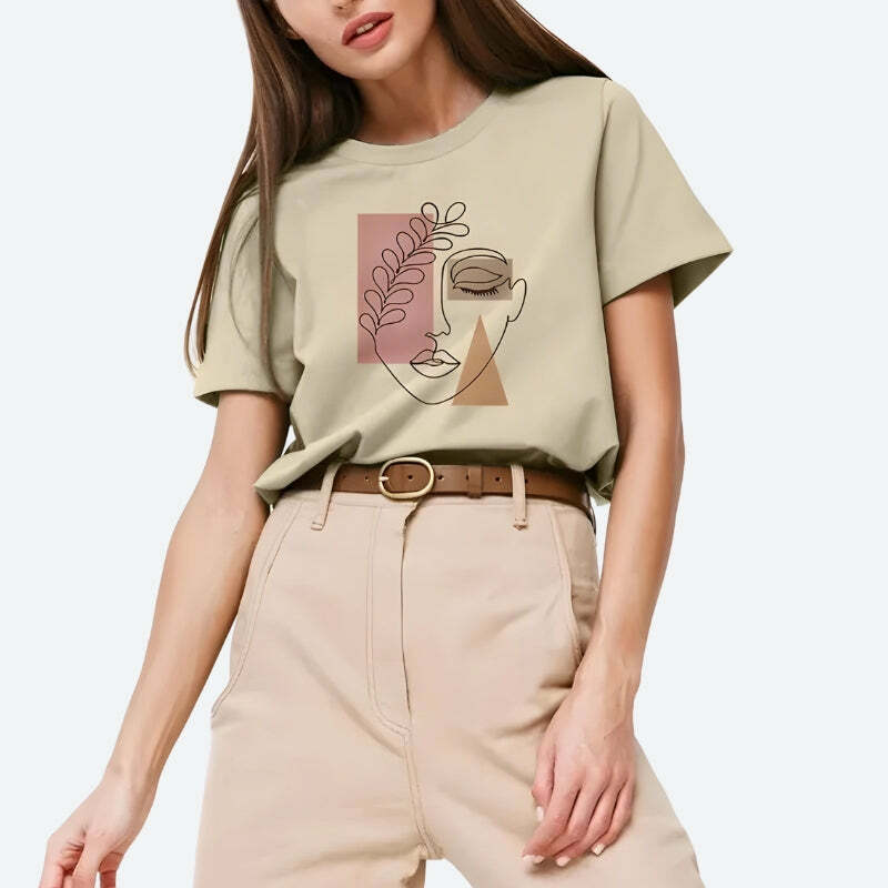 Y2K Minimalist Face Tee - Retro 90s Grunge Summer Outfit Essential