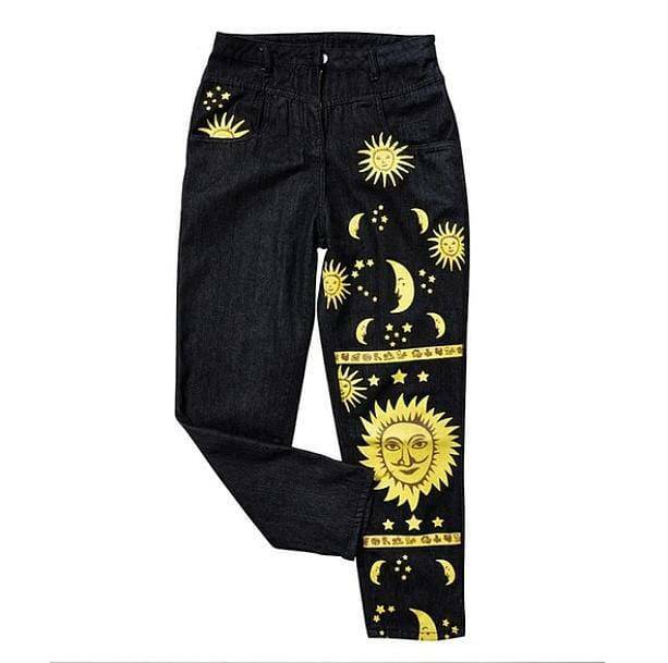 Y2K Moon and Star Trousers: Retro Grunge Style for Summer Vibes