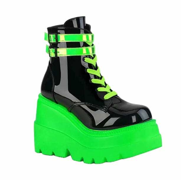 Y2K Neon Stripes Ankle Boots for Retro Summer Outfits & Grunge Vibes