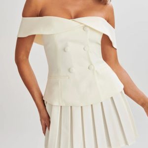 Y2K Off Shoulder Top & Pleated Mini Skirt Set for Summer Vibes