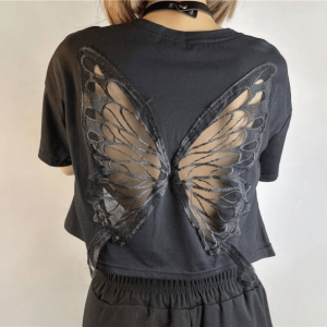 Y2K Open Back Butterfly T-Shirt for Trendy Summer Outfits