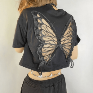 Y2K Open Back Butterfly T-Shirt for Trendy Summer Outfits