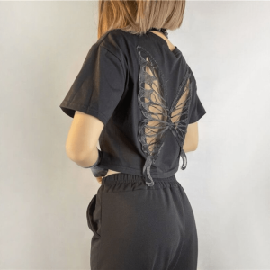 Y2K Open Back Butterfly T-Shirt for Trendy Summer Outfits