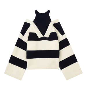 Y2K Open Shoulder Stripe Sweater - Trendy Summer Outfit for Retro Vibes