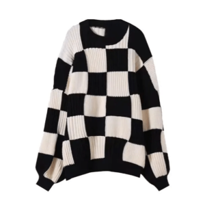 Y2K Oversized Checkered Sweater for Retro 90s Grunge Style Outfits