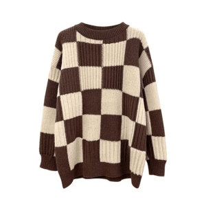 Y2K Oversized Checkered Sweater for Retro 90s Grunge Style Outfits