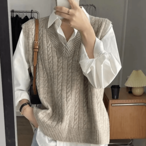 Y2K Oversized Knitted Vest - Retro 90s Grunge Style for Summer Outfits