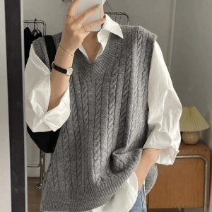 Y2K Oversized Knitted Vest - Retro 90s Grunge Style for Summer Outfits