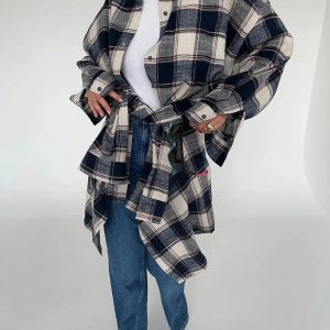 Y2K Oversized Plaid Shirt - Retro Grunge Style for Summer Outfits