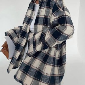 Y2K Oversized Plaid Shirt - Retro Grunge Style for Summer Outfits