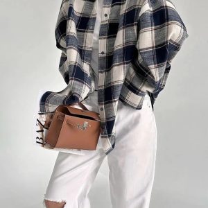 Y2K Oversized Plaid Shirt - Retro Grunge Style for Summer Outfits