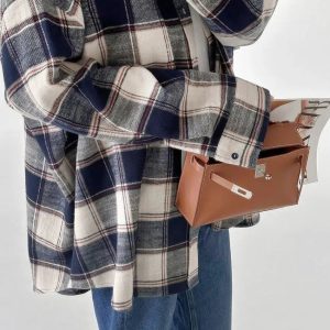 Y2K Oversized Plaid Shirt - Retro Grunge Style for Summer Outfits