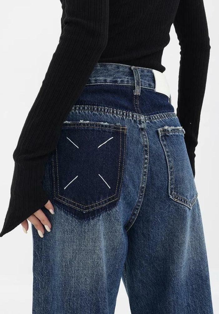 Y2K Patch Pocket Straight Leg Denim Jeans for Retro Summer Vibes