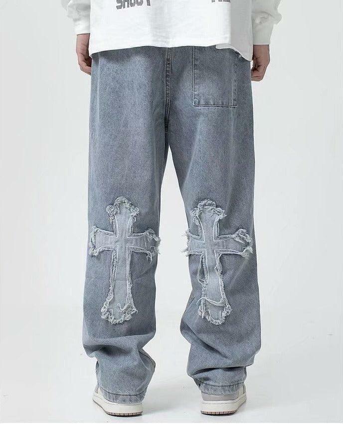 Y2K Patchwork Baggy Jeans: Retro 90s Grunge Style for Trendy Outfits