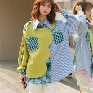 Y2K Patchwork Buttoned Sleeve Shirt for Retro Summer Outfits