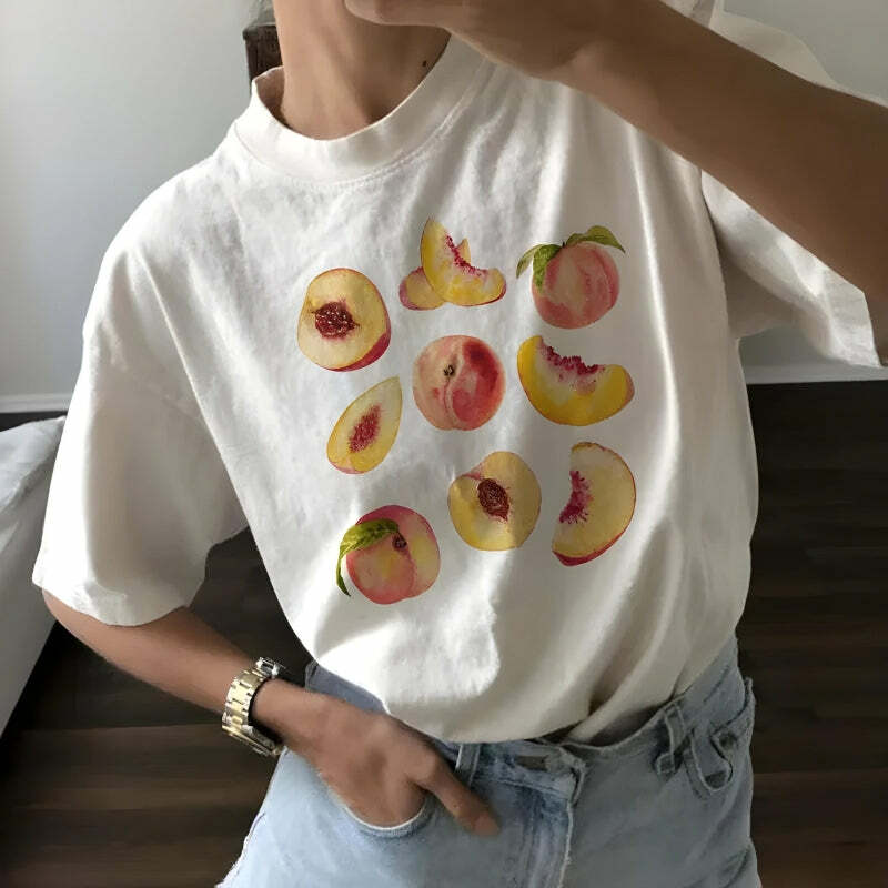 Y2K Peaches Tee: Retro Summer Top for Trendy Y2K Outfits