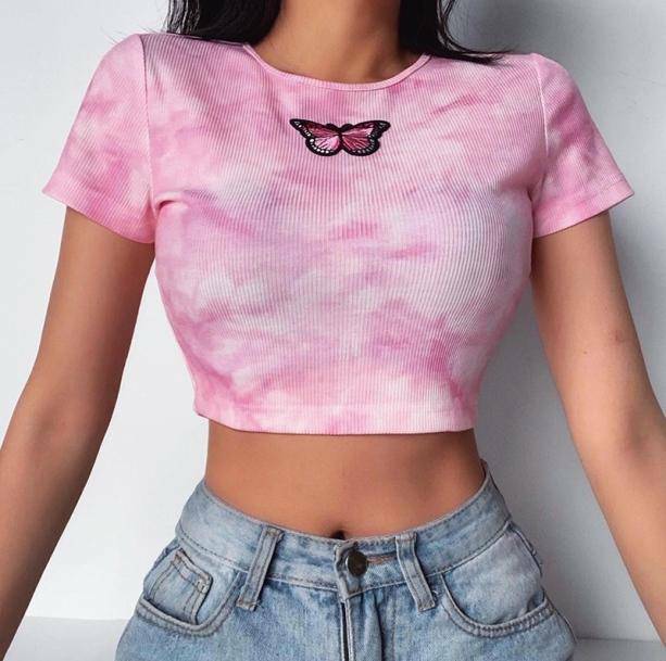 Y2K Pink Butterfly Top - Trendy Summer Outfit for Retro Vibes