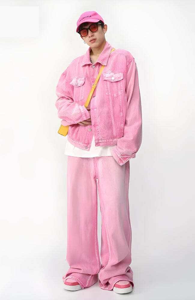 Y2K Pink Denim Jacket & Pants Set - Trendy Summer Outfit for Women