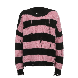 Y2K Pink Distress Emo Sweater - Retro Grunge Style for Summer Vibes