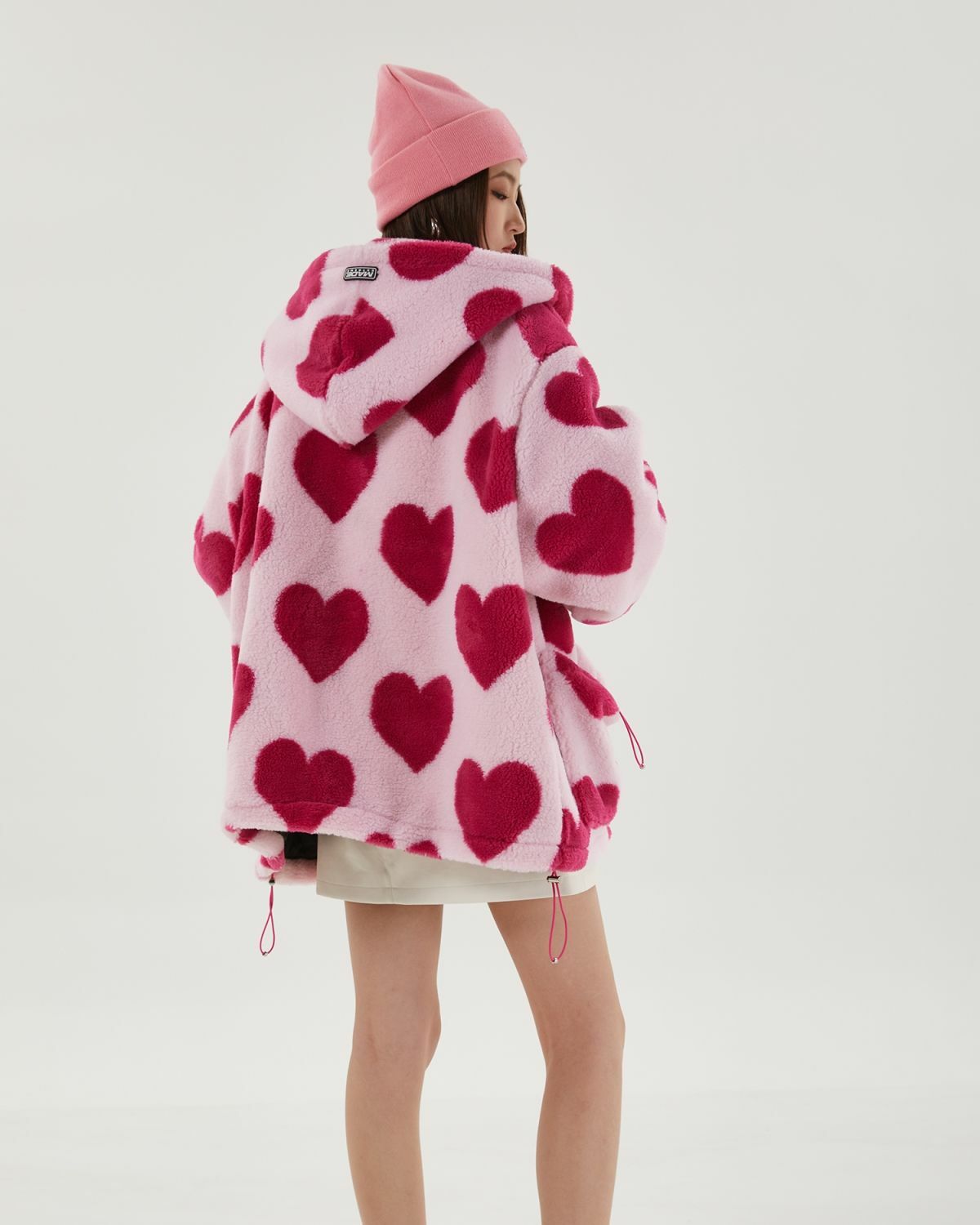 Y2K Pink Heart Pattern Hooded Jacket for Retro Summer Vibes