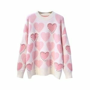 Y2K Pink Hearts Sweater: Retro Grunge Style for Summer Vibes