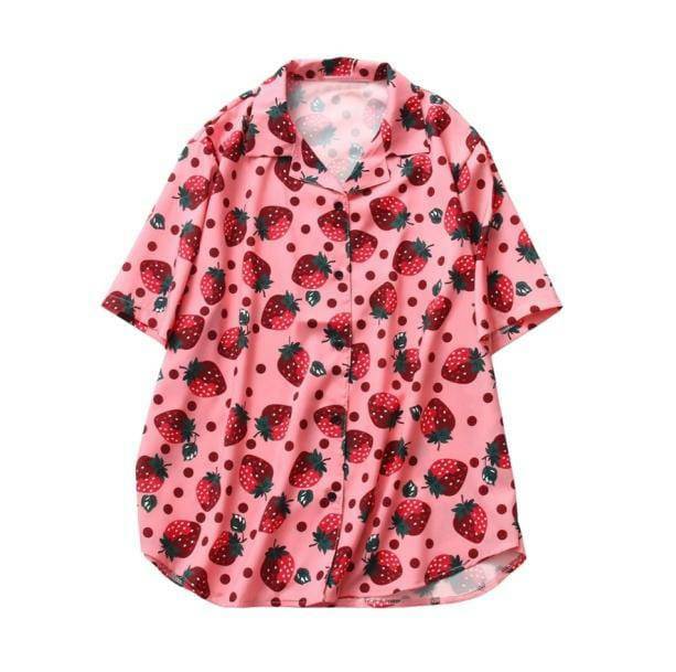 Y2K Pink Strawberry Shirt - Retro Summer Outfit for Trendy Women