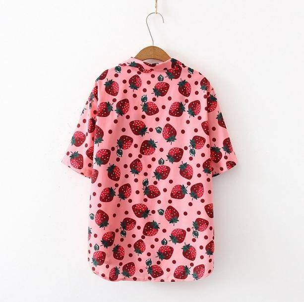 Y2K Pink Strawberry Shirt - Retro Summer Outfit for Trendy Women