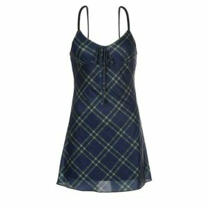 Y2K Plaid Mini Dress - Retro 90s Grunge Summer Outfit for Trendy Women