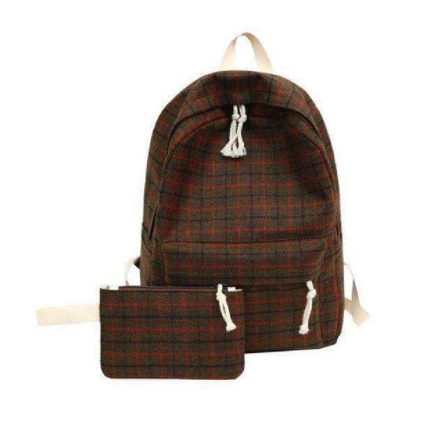 Y2K Plaid Pattern Backpack for Retro Style and Grunge Outfits