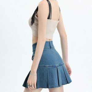 Y2K Pleated Jean Mini Skort - Trendy Y2K Summer Outfit for Retro Vibes