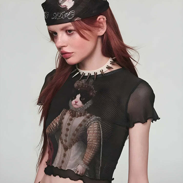 Y2K Princess Cat Crop Top - Trendy Summer Outfit for Retro Vibes