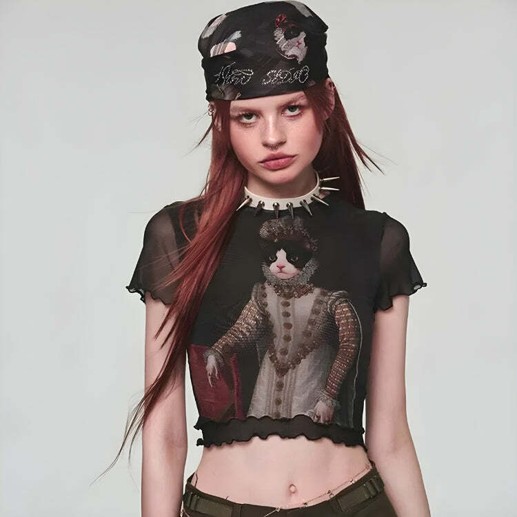 Y2K Princess Cat Crop Top - Trendy Summer Outfit for Retro Vibes