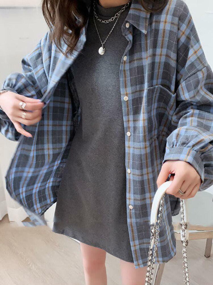 Y2K Puff Sleeve Plaid Shirt - Retro Grunge Summer Outfit Essential